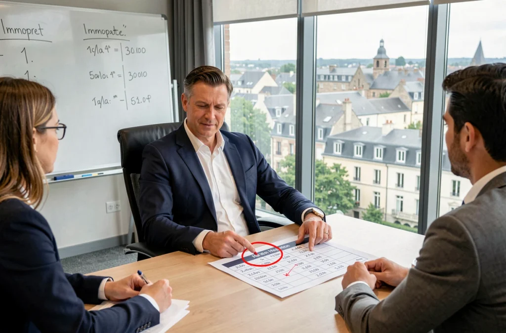 Courtier Immopret Troyes expliquant une négociation de taux de crédit immobilier à ses clients